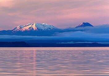 Mountain with pink and clouds